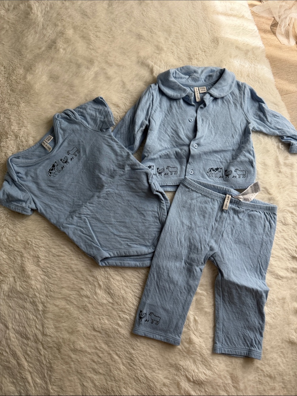 Janie and Jack Light Blue Three-Piece Pajama Set with Animal Motif